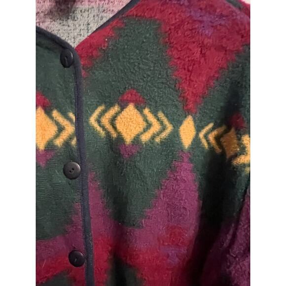 Vintage David Wayne Southwest Fleece Jacket Medium Green Western Boho Aztec 90's - Picture 2 of 6